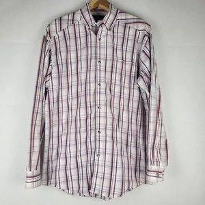 Ariat Button Shirt Mens Medium Plaid Pink White Blue Cowboy Ranchwear